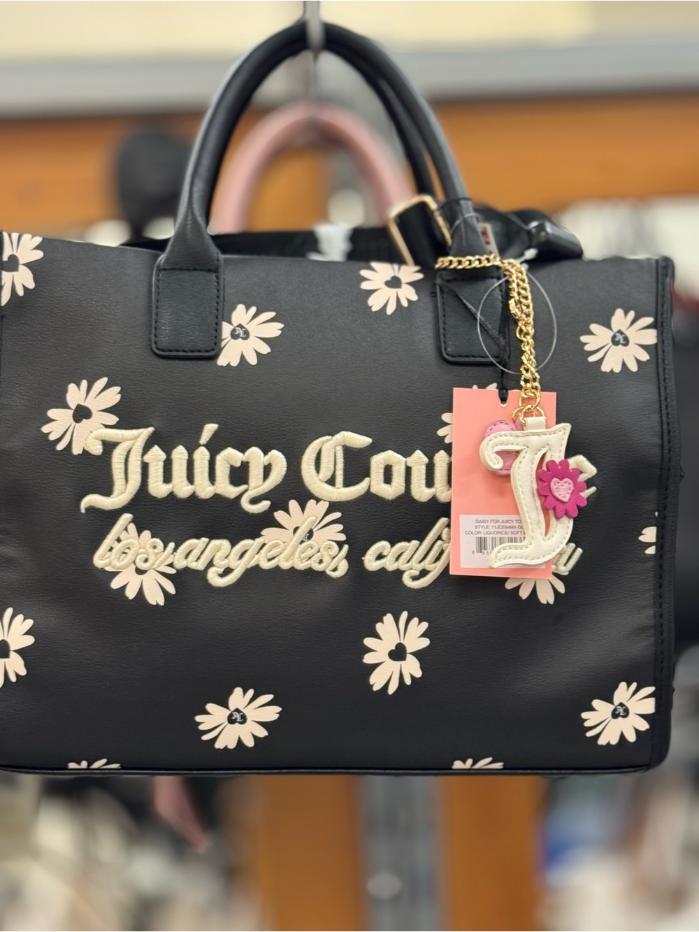Juicy Couture Black Tote with Pink Daisy Accents